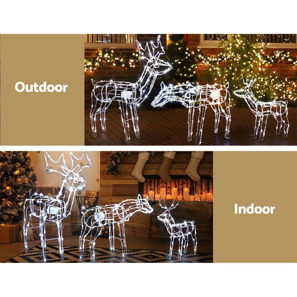 3 PCS Christmas Lights Reindeers 250 LED Decorations Jingle Jollys XMAS-MOT-3DEERS-MOV-WH