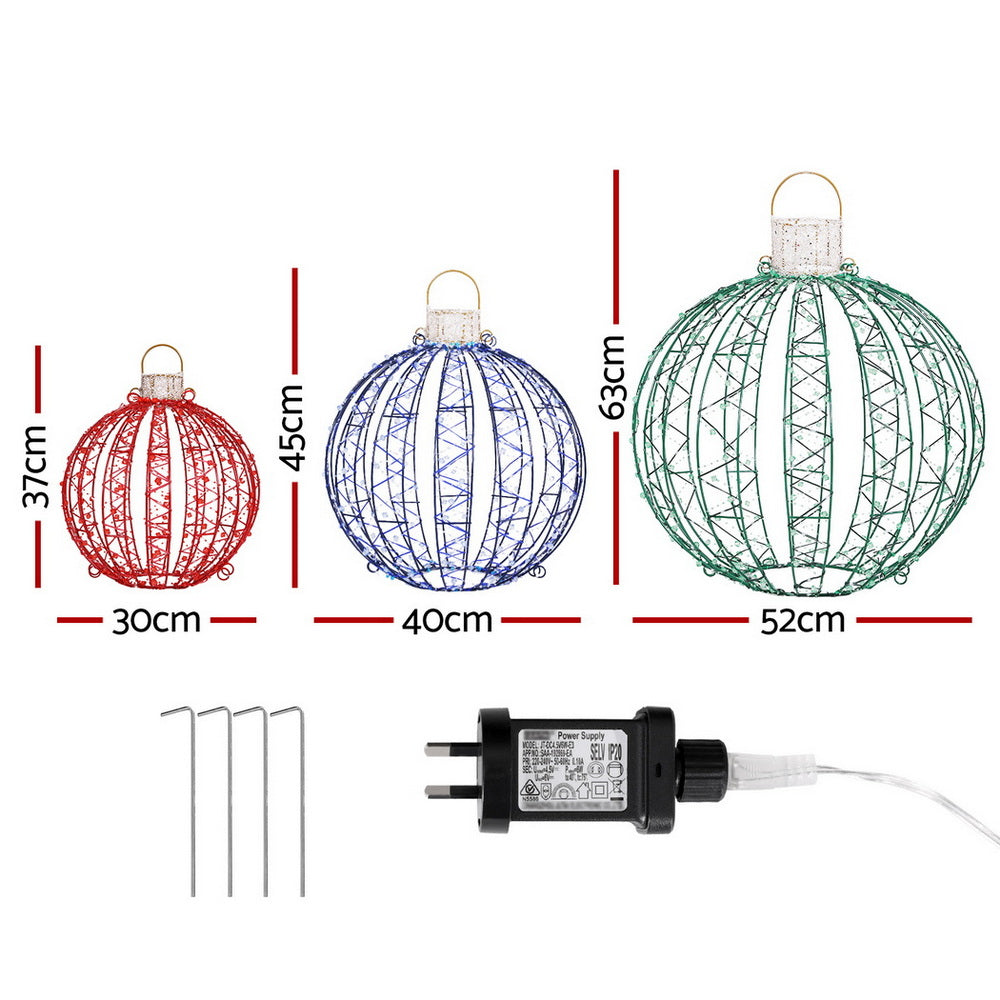 Jingle Jollys Christmas Lights 320 LED Fairy Light 3pcs Ball Decorations Set XMAS-MOT-BALL-RGB