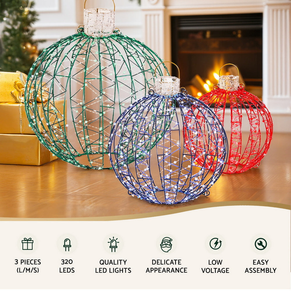 Jingle Jollys Christmas Lights 320 LED Fairy Light 3pcs Ball Decorations Set XMAS-MOT-BALL-RGB
