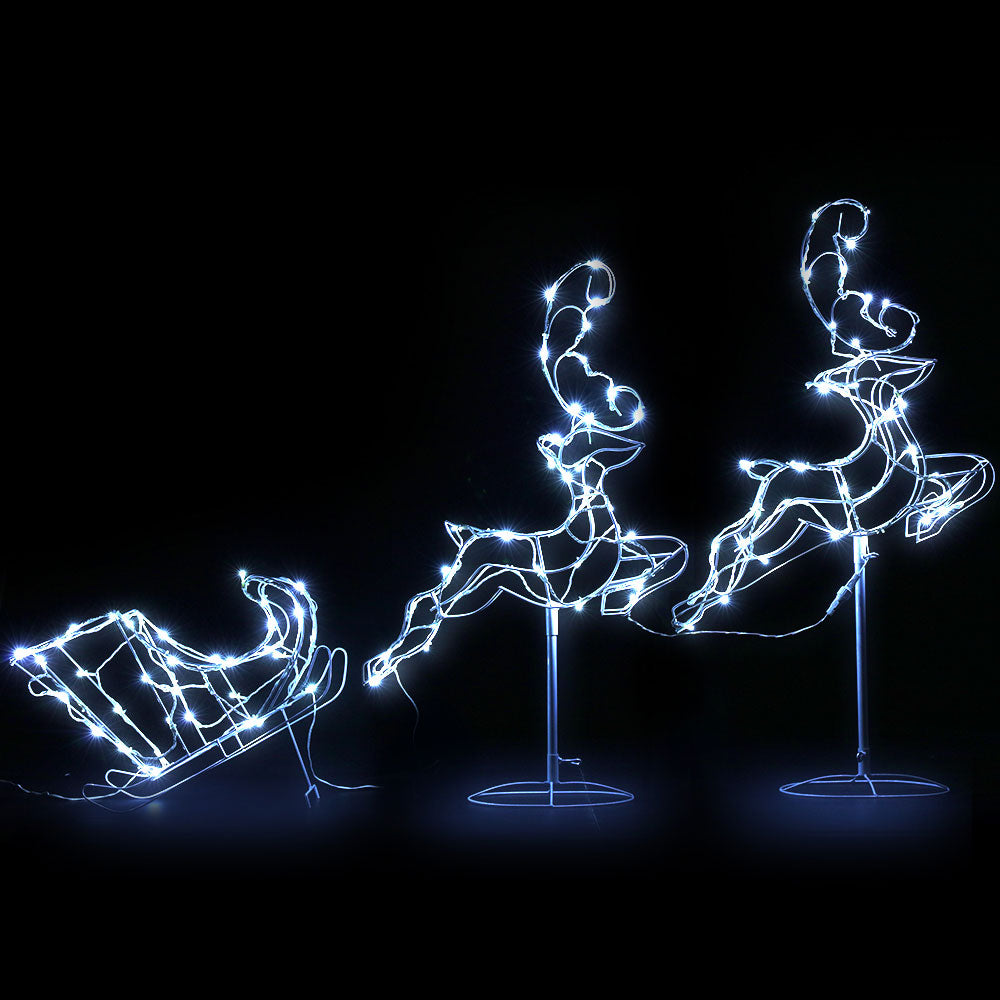1X Christmas Lights Reindeer Sleigh 120 LED Decorations Jingle Jollys XMAS-MOT-D-FLYDEER-WH