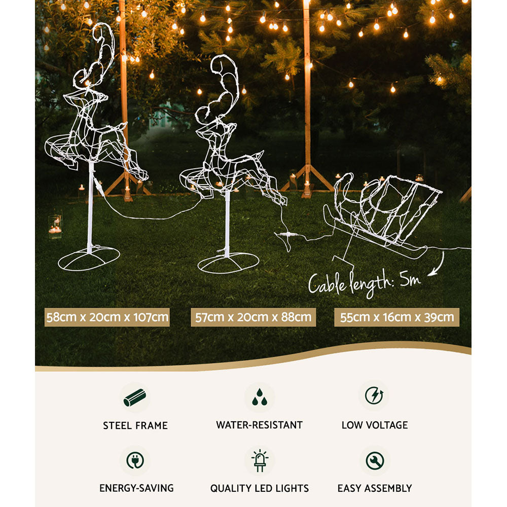 1X Christmas Lights Reindeer Sleigh 120 LED Decorations Jingle Jollys XMAS-MOT-D-FLYDEER-WH