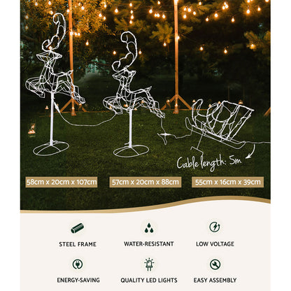 1X Christmas Lights Reindeer Sleigh 120 LED Decorations Jingle Jollys XMAS-MOT-D-FLYDEER-WH