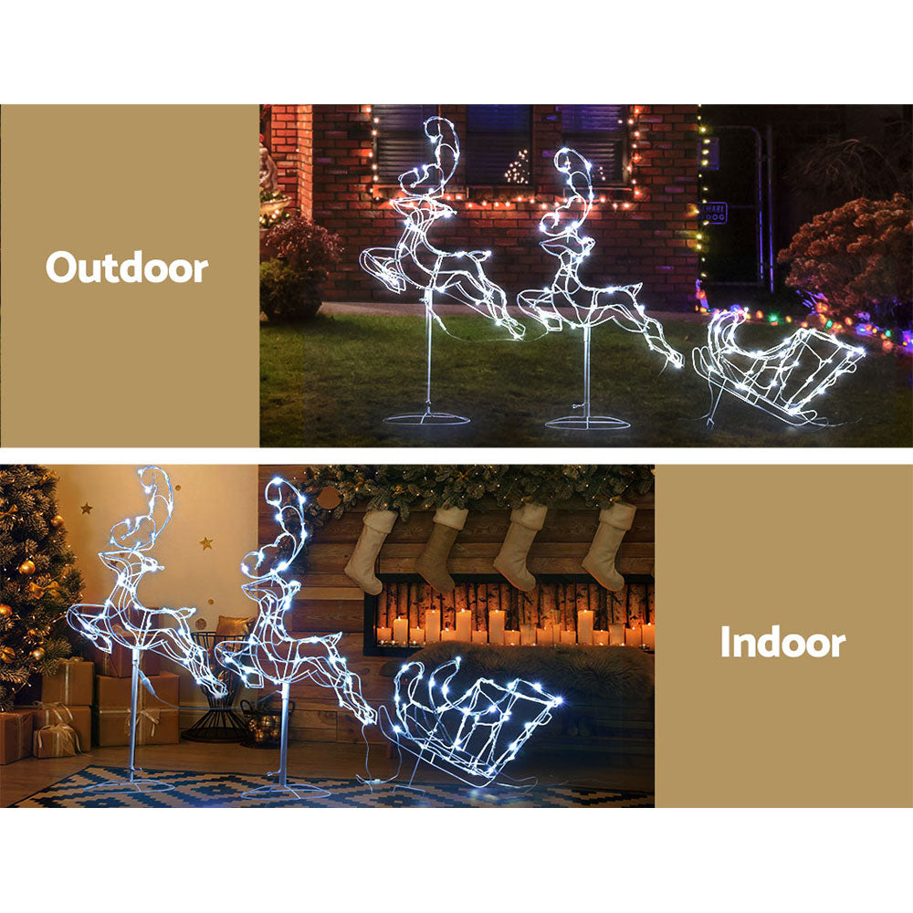 1X Christmas Lights Reindeer Sleigh 120 LED Decorations Jingle Jollys XMAS-MOT-D-FLYDEER-WH