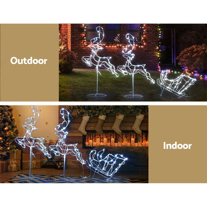 1X Christmas Lights Reindeer Sleigh 120 LED Decorations Jingle Jollys XMAS-MOT-D-FLYDEER-WH