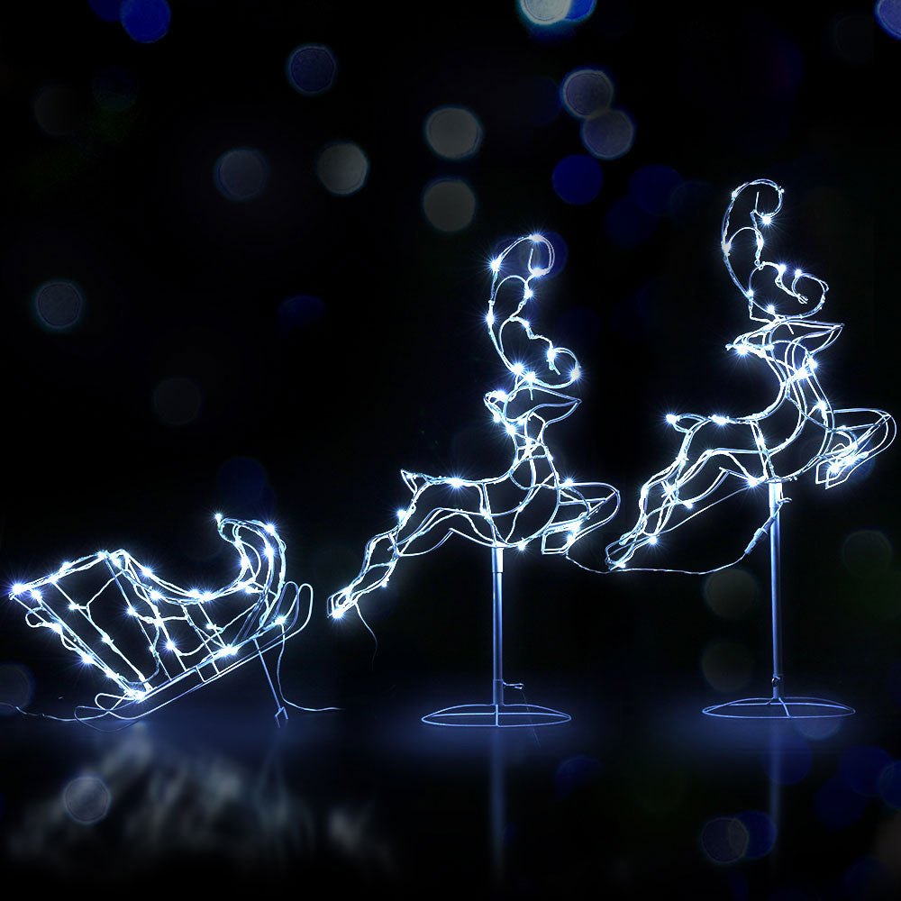 1X Christmas Lights Reindeer Sleigh 120 LED Decorations Jingle Jollys XMAS-MOT-D-FLYDEER-WH