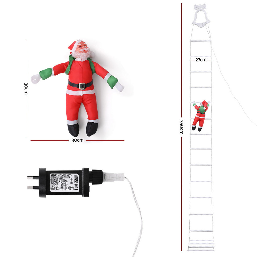 Jingle Jollys 3.5M Christmas Lights 300 LED Ladder Light with Santa Claus Decor XMAS-MOT-D-LADDER-MC