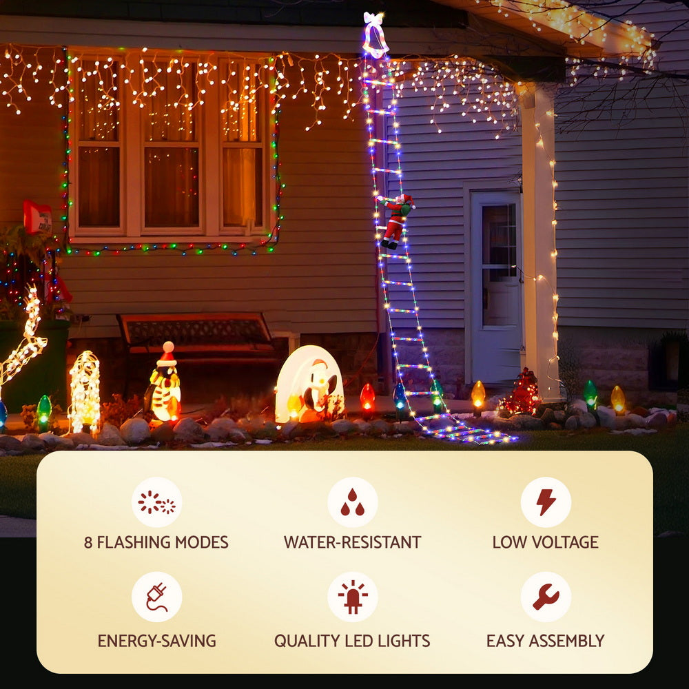 Jingle Jollys 3.5M Christmas Lights 300 LED Ladder Light with Santa Claus Decor XMAS-MOT-D-LADDER-MC