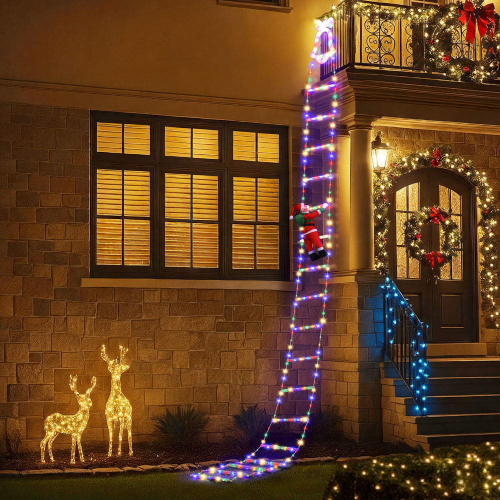 Jingle Jollys 3.5M Christmas Lights 300 LED Ladder Light with Santa Claus Decor XMAS-MOT-D-LADDER-MC