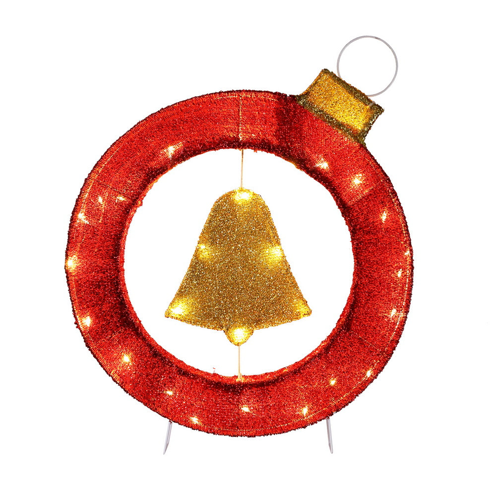 Jingle Jollys Christmas Lights 60cm Motif 30 LED Bell Wreath Xmas Decorations XMAS-MOT-D-WREATH-RD
