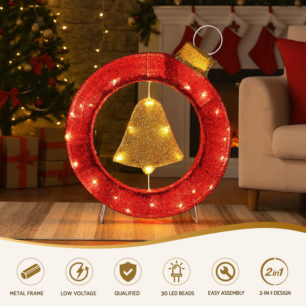 Jingle Jollys Christmas Lights 60cm Motif 30 LED Bell Wreath Xmas Decorations XMAS-MOT-D-WREATH-RD