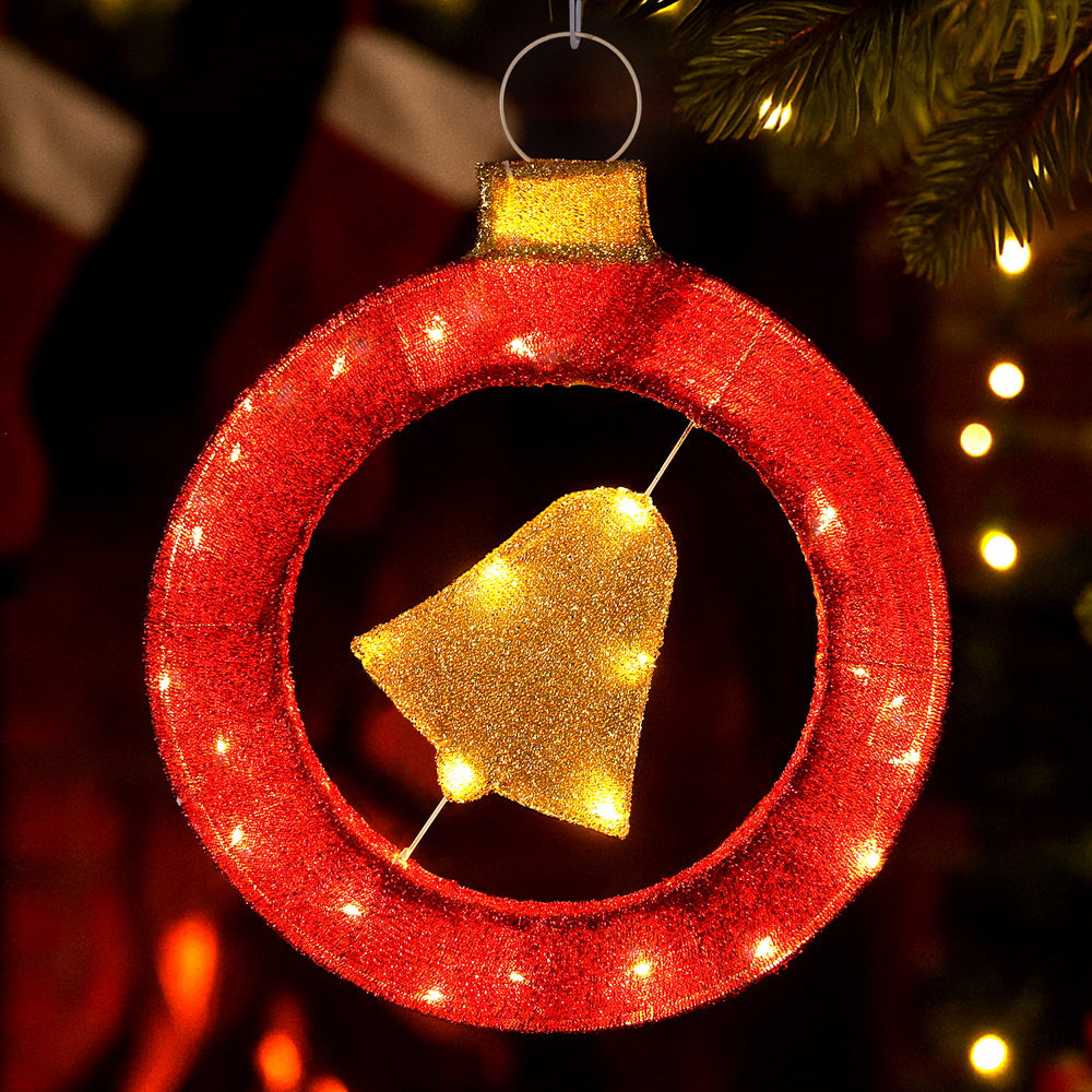Jingle Jollys Christmas Lights 60cm Motif 30 LED Bell Wreath Xmas Decorations XMAS-MOT-D-WREATH-RD