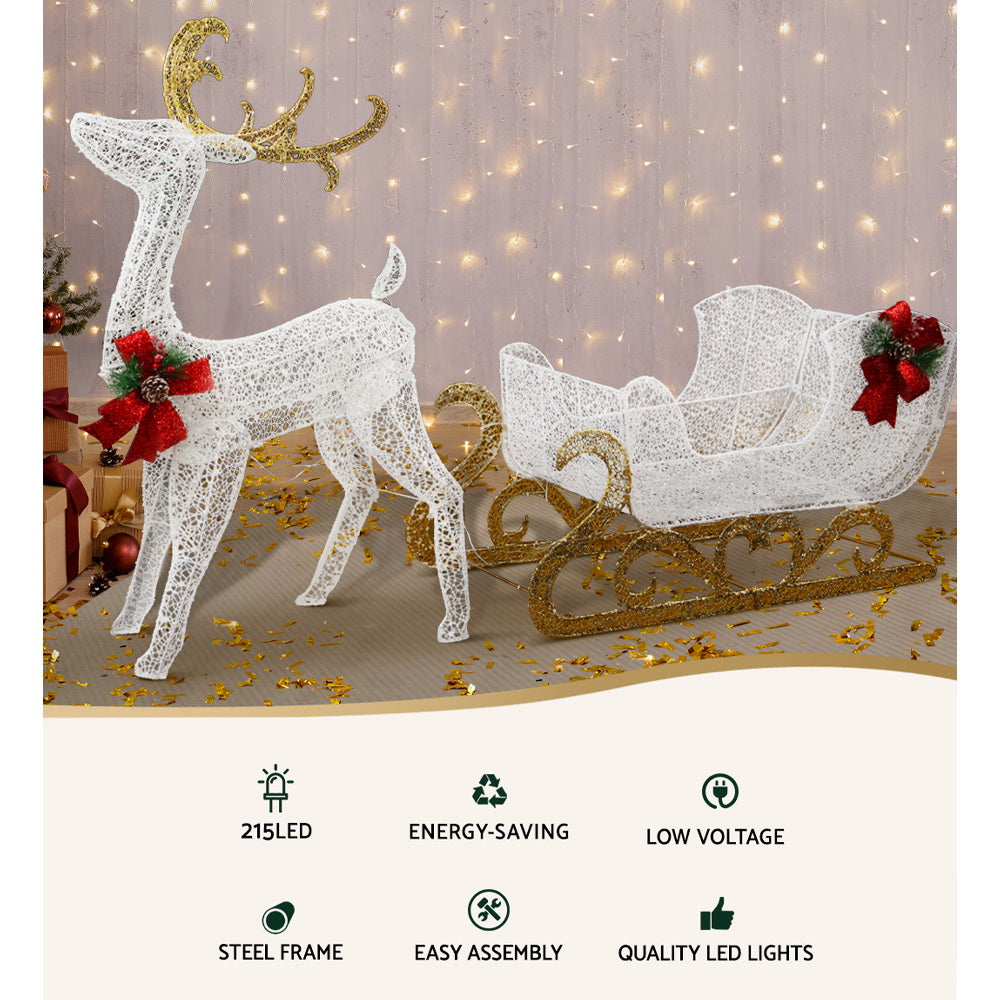 215 LED Christmas Lights Reindeer Sleigh Decorations Jingle Jollys XMAS-MOT-DEER-SLED-WM