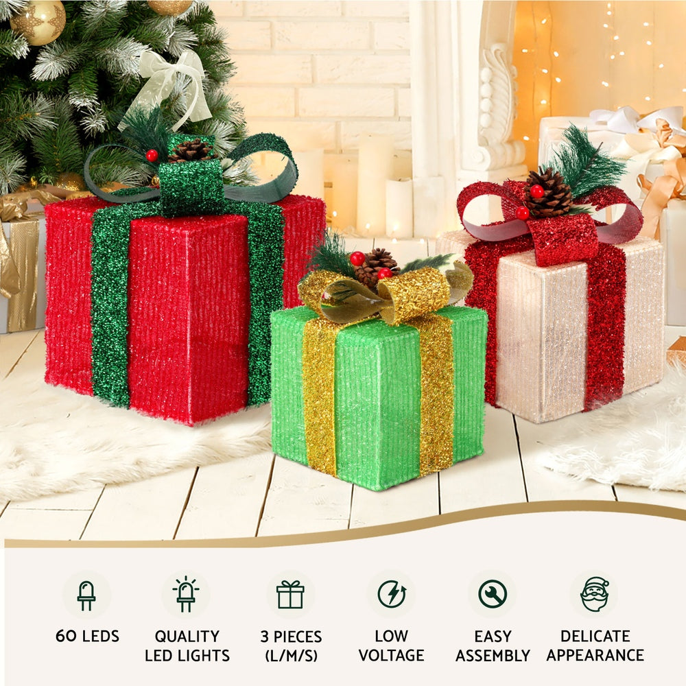 3 PCS Christmas Lights 60 LED Fairy Light Gift Box Jingle Jollys XMAS-MOT-GIFTBOX-MC