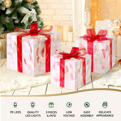 3 PCS Christmas Lights 70 LED Fairy Light Gift Box Jingle Jollys XMAS-MOT-GIFTBOX-RD
