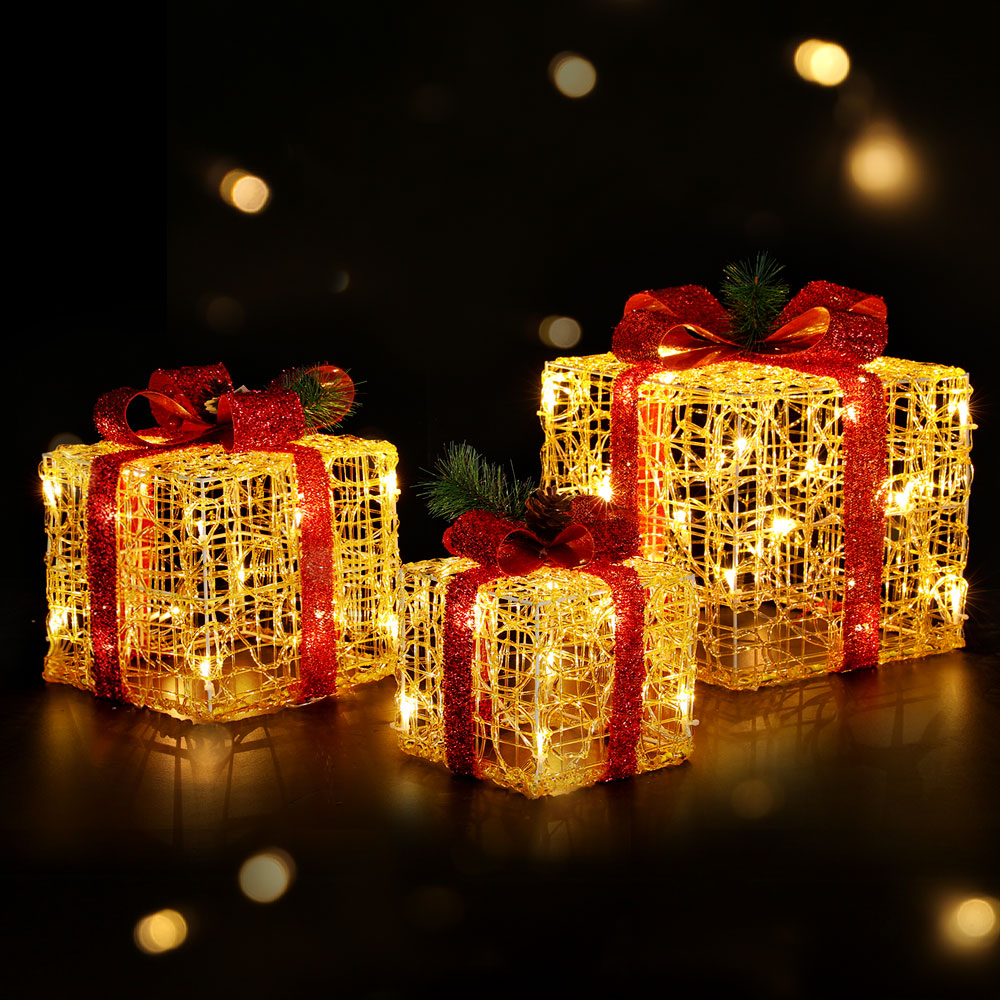 3 PCS Christmas Lights Gift Box Set Set 48 LED Decorations Jingle Jollys XMAS-MOT-GIFTBOX-WARM