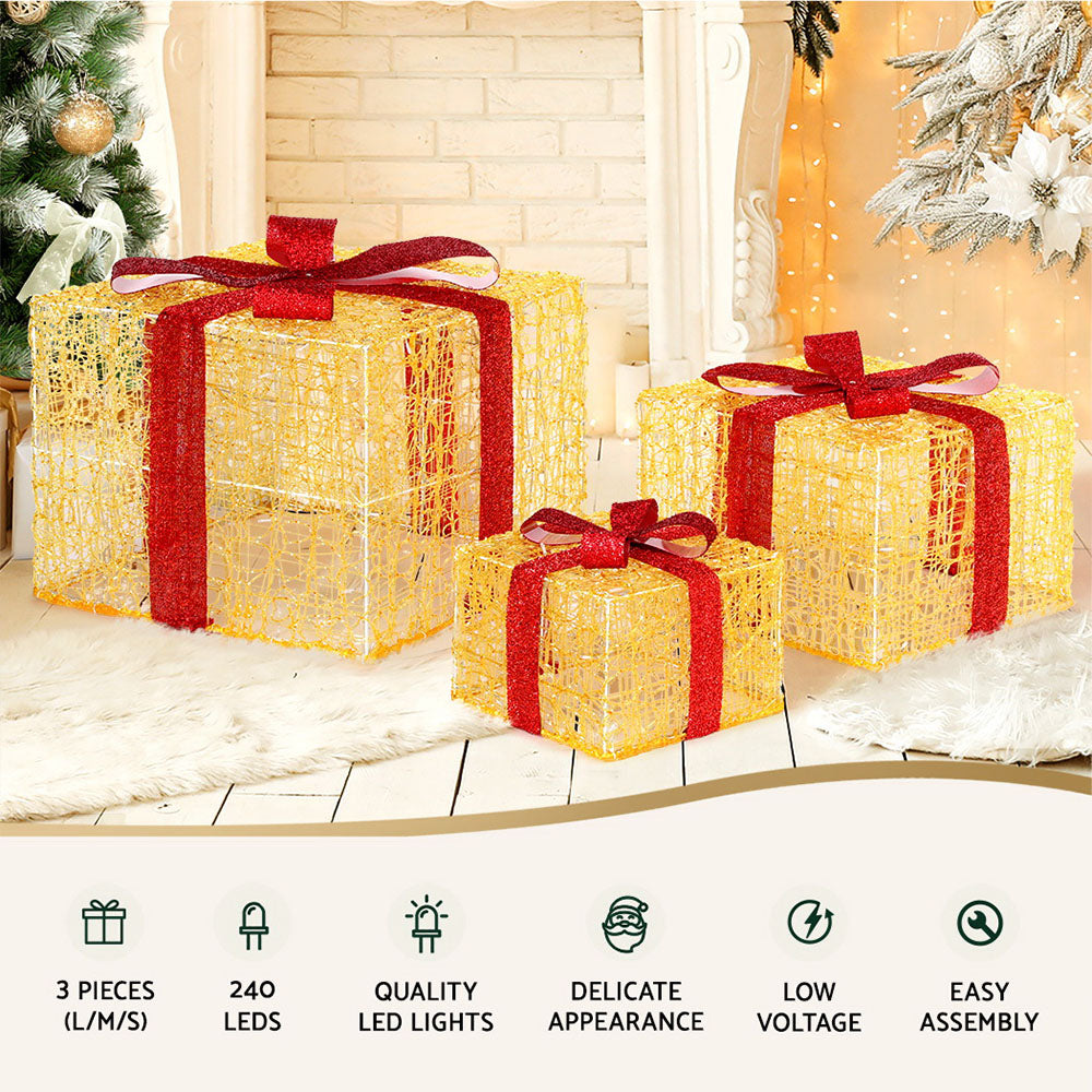 3 PCS Christmas Lights 240 LED Fairy Light Gift Box Decorations Jingle Jollys XMAS-MOT-GIFTBOX-WARM-L