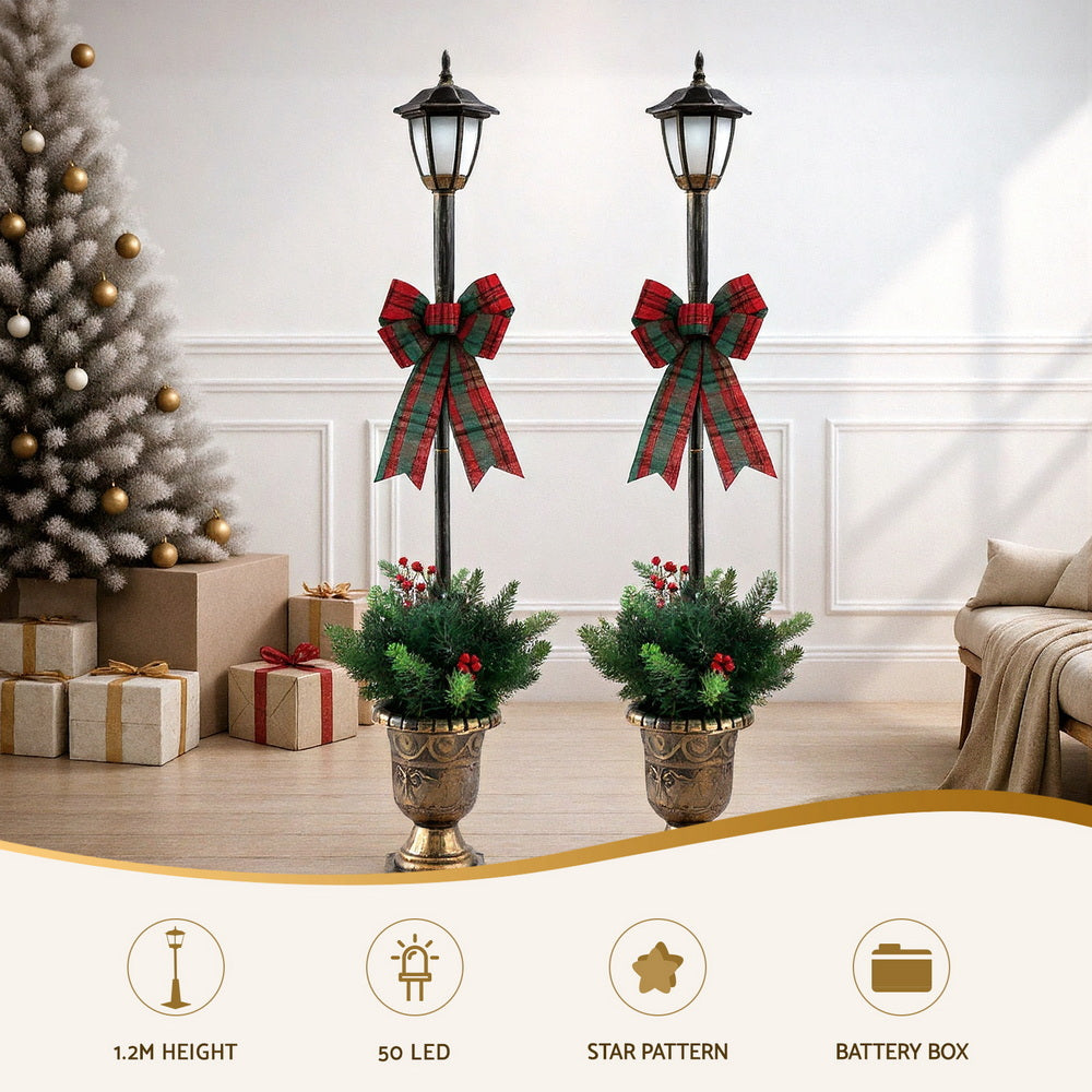 Jingle Jollys Christmas Lights 125cm Lamp Post 50 LED Fairy Light Decorations XMAS-MOT-LAMP-BRX2