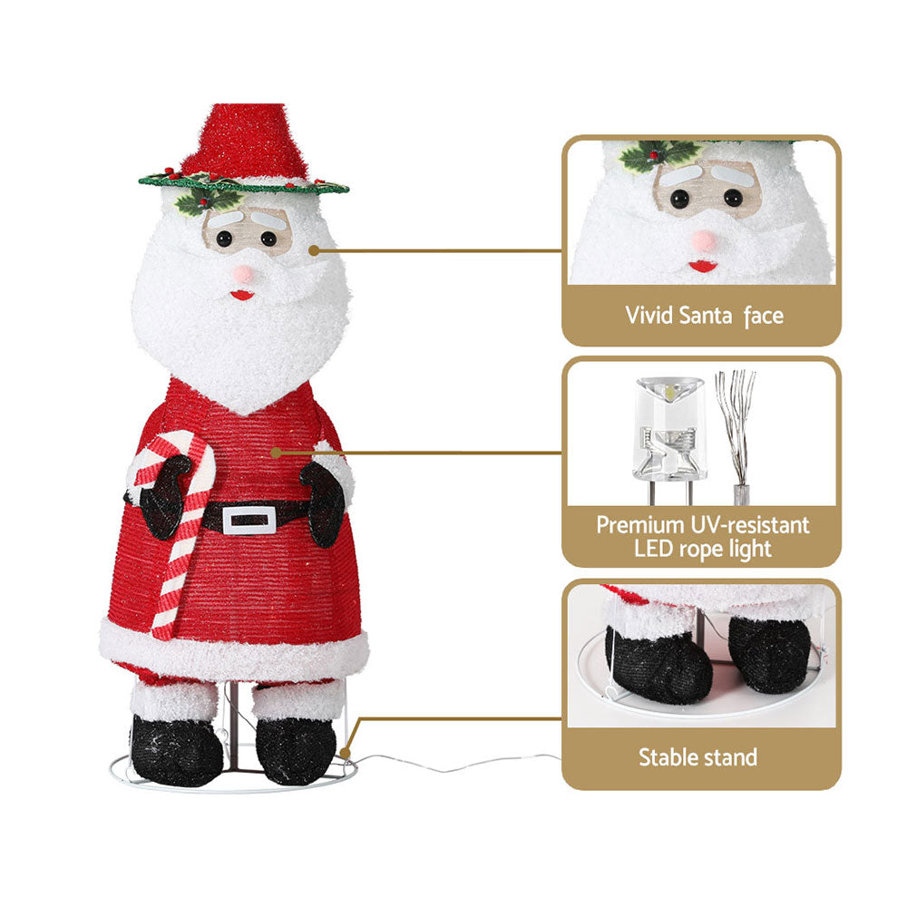 Jingle Jollys Christmas Lights 96 LED 120cm Fairy Light Santa Decorations XMAS-MOT-SANTA-4FT-WARM