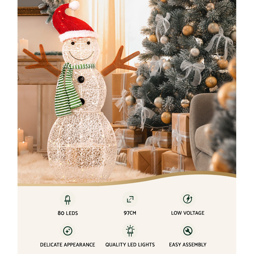 0.97M Christmas Lights Snowman 80 LED Decorations Jingle Jollys XMAS-MOT-SNOW-3FT-MC