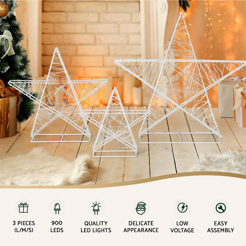 3 PCS Christmas Lights 900 LED Fairy Light Star Decorations Jingle Jollys XMAS-MOT-STAR-3PCS-WARM