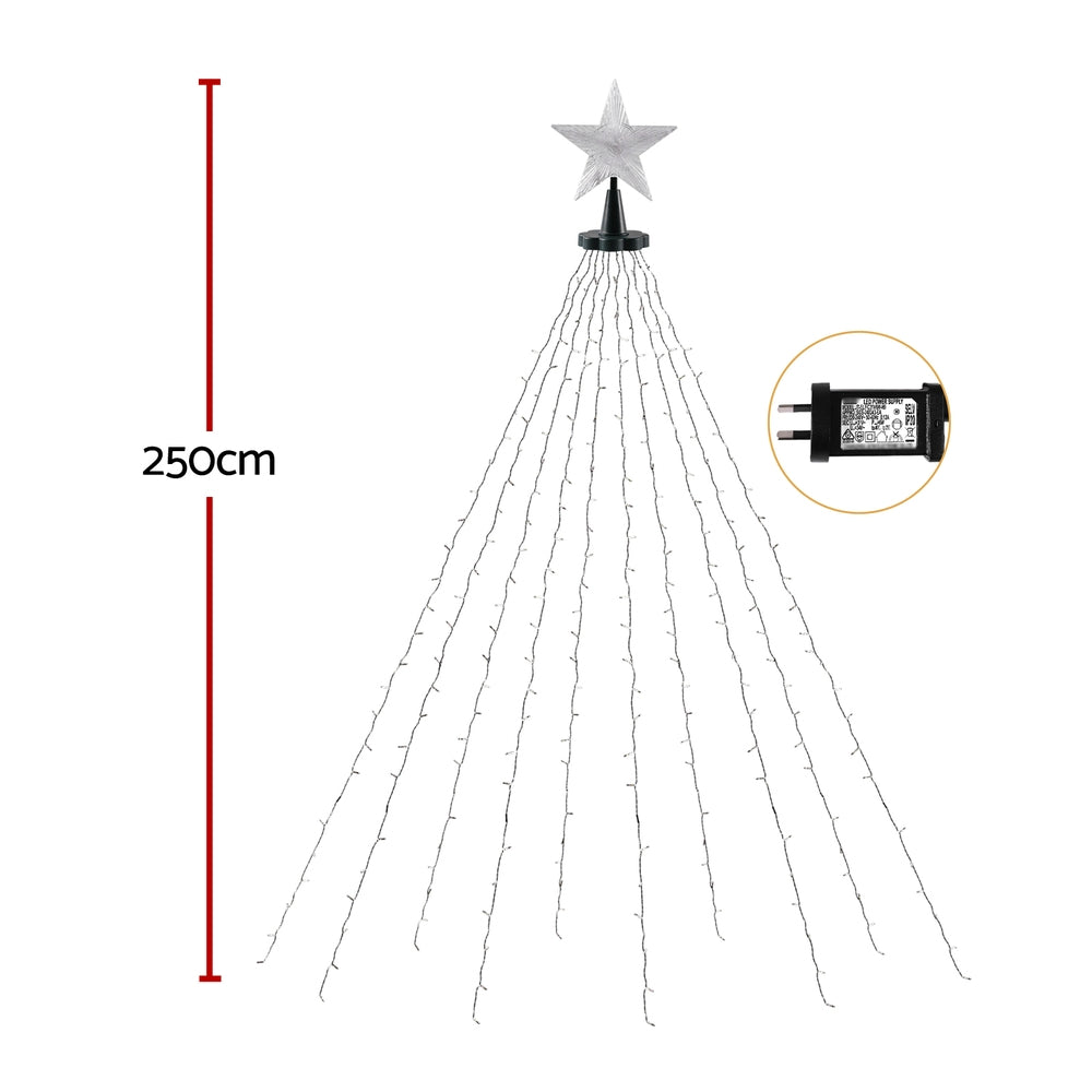 Jingle Jollys 2.5M Christmas Lights Waterfall String Light 300 LED Star Topper XMAS-MOT-TOPPER-MC