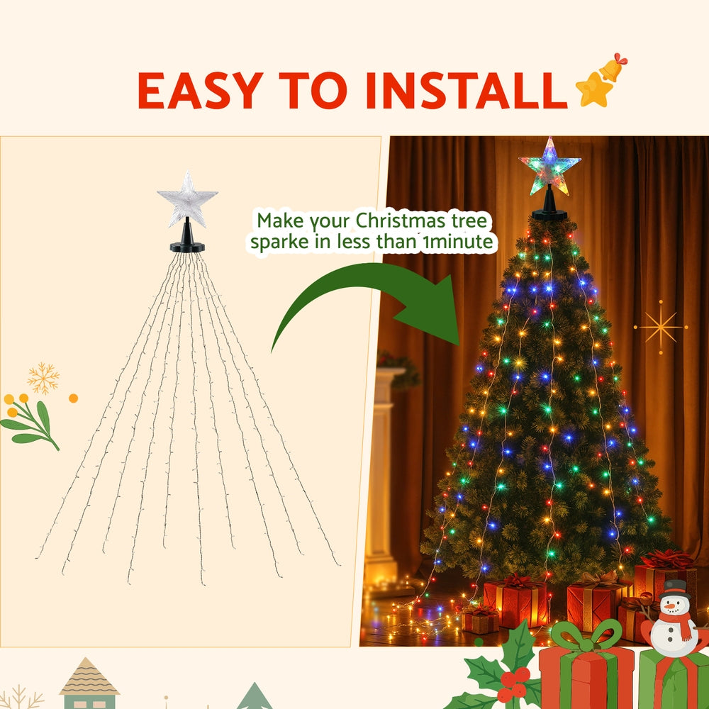 Jingle Jollys 2.5M Christmas Lights Waterfall String Light 300 LED Star Topper XMAS-MOT-TOPPER-MC
