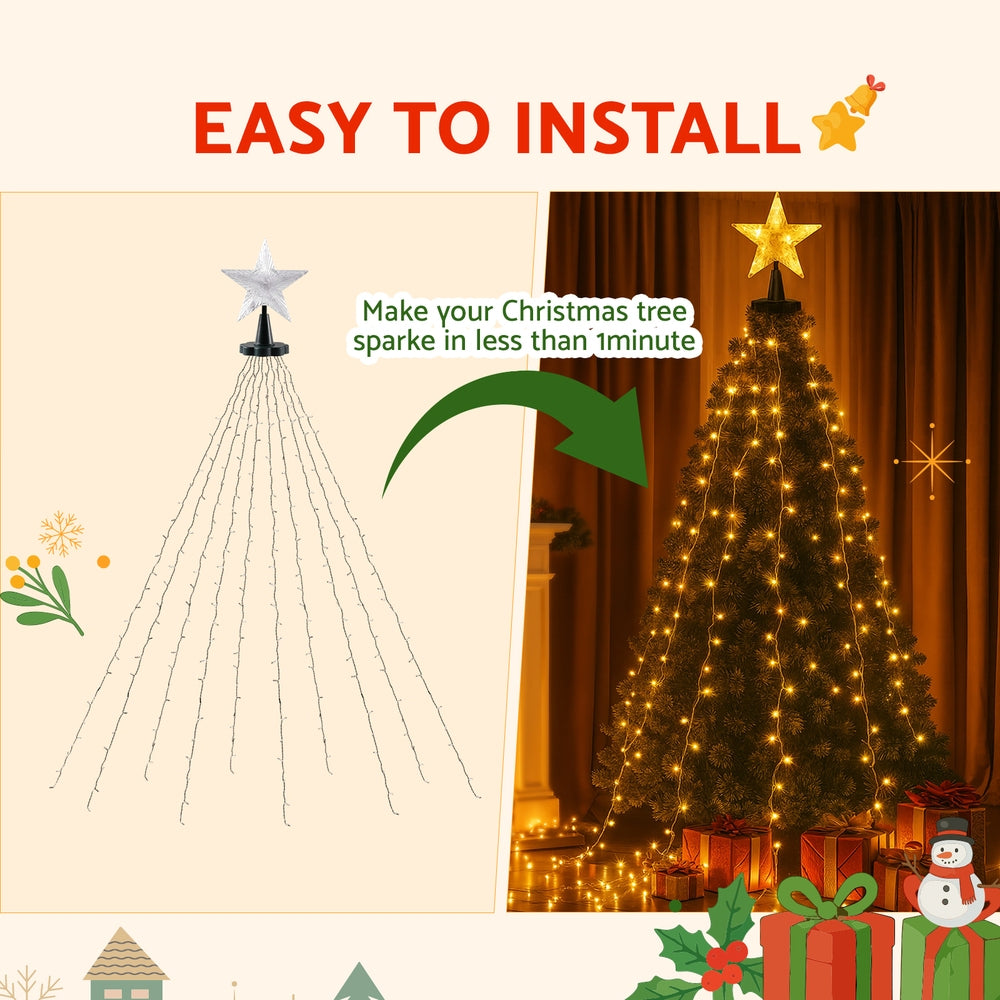 Jingle Jollys 2.5M Christmas Lights Waterfall String Light 300 LED Star Topper XMAS-MOT-TOPPER-WM