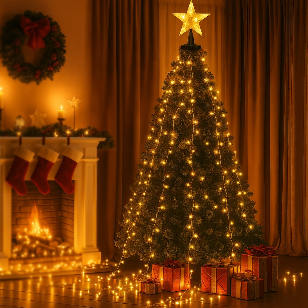 Jingle Jollys 2.5M Christmas Lights Waterfall String Light 300 LED Star Topper XMAS-MOT-TOPPER-WM