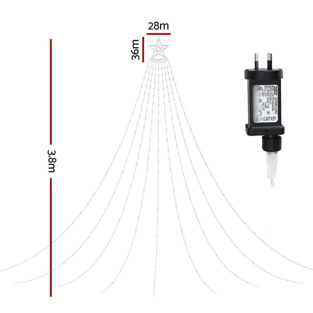 Jingle Jollys 3.8M Christmas Lights Waterfall String Light 340 LED XMAS-MOT-TREE-35-RGB