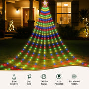 Jingle Jollys 3.8M Christmas Lights Waterfall String Light 340 LED XMAS-MOT-TREE-35-RGB