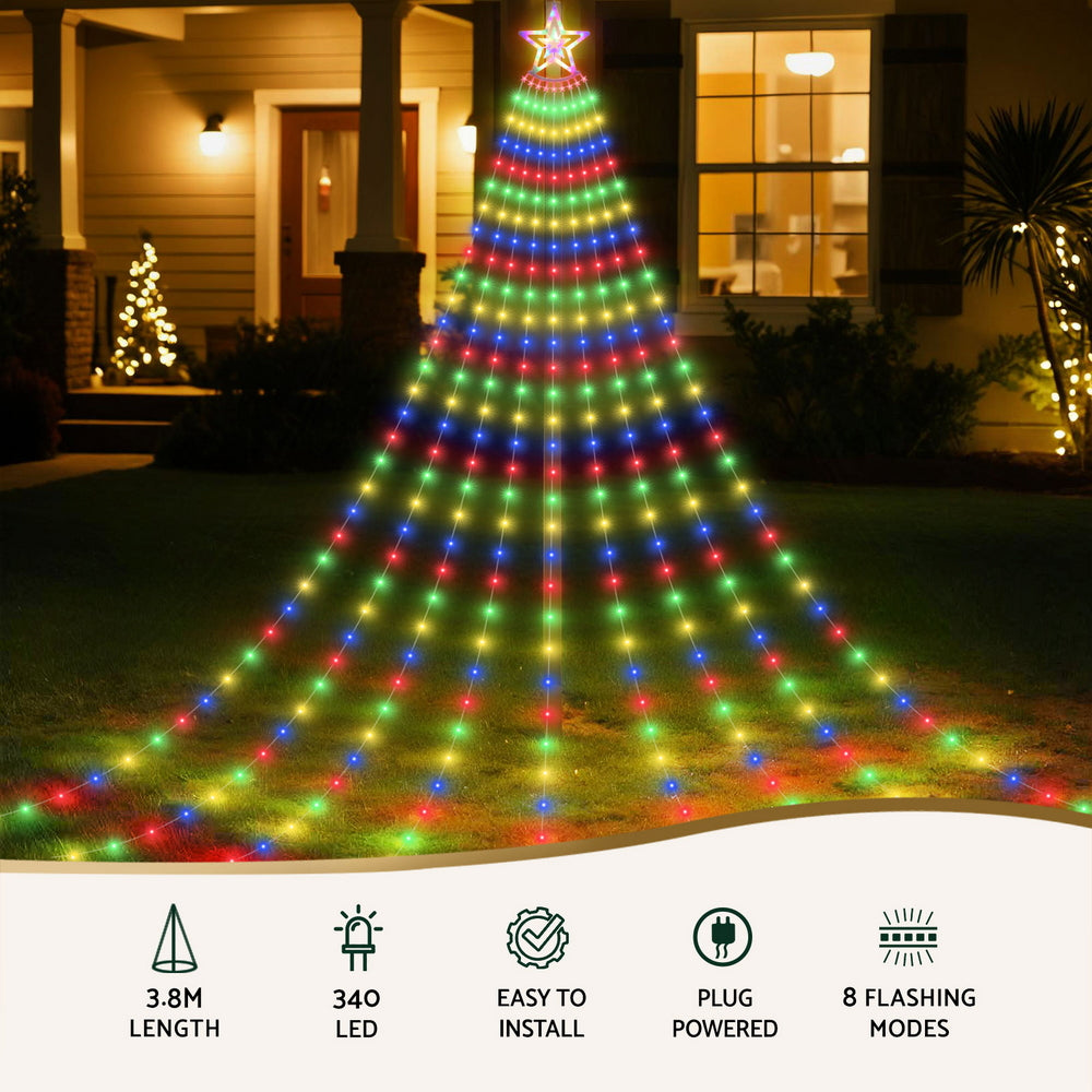 Jingle Jollys 3.8M Christmas Lights Waterfall String Light 340 LED XMAS-MOT-TREE-35-RGB