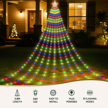 Jingle Jollys 3.8M Christmas Lights Waterfall String Light 340 LED XMAS-MOT-TREE-35-RGB