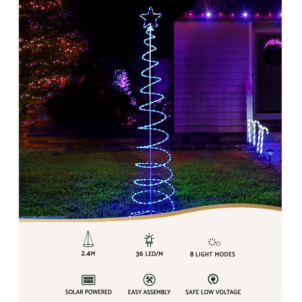 2.4M Christmas Tree LED Solar Motif Lights Jingle Jollys XMAS-MOT-TREE-SOLAR-24-MC