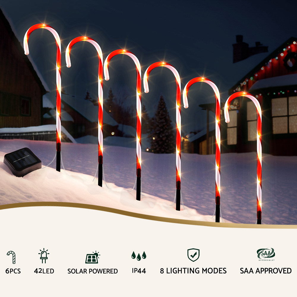 42 LED 6 PCS Christmas Lights Path Ground Light Garden Decorations Jingle Jollys XMAS-PATH-CANDY-RD-54CM-6PC