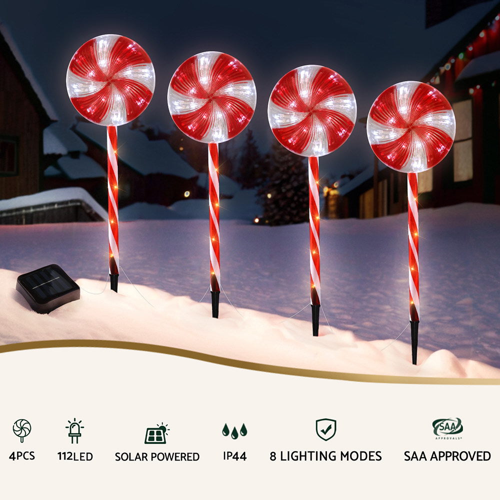 4 PCS Christmas Lights Path Ground Light Garden Decoration 112 LED Jingle Jollys XMAS-PATH-LOLLIPOP-GD-74CM-6PC