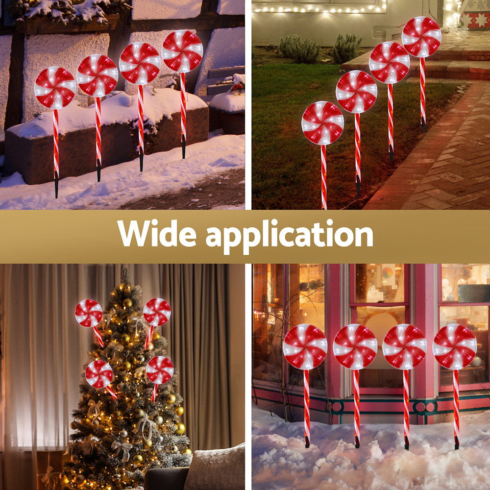 4 PCS Christmas Lights Path Ground Light Garden Decoration 112 LED Jingle Jollys XMAS-PATH-LOLLIPOP-GD-74CM-6PC