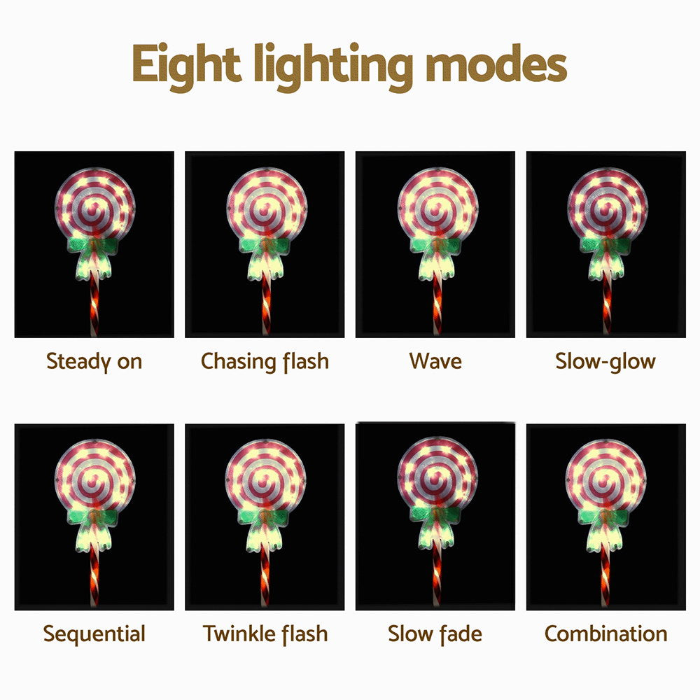 4 PCS Christmas Lights Path Ground Light Garden Decorations 68 LED Jingle Jollys XMAS-PATH-LOLLIPOP-RD-74CM-6PC