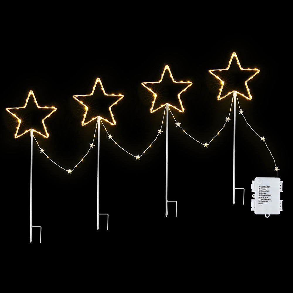 Jingle Jollys 4 PCS Christmas Lights Path Ground Light Garden Decorations 144 LED XMAS-PATH-STAR-WM-4PC