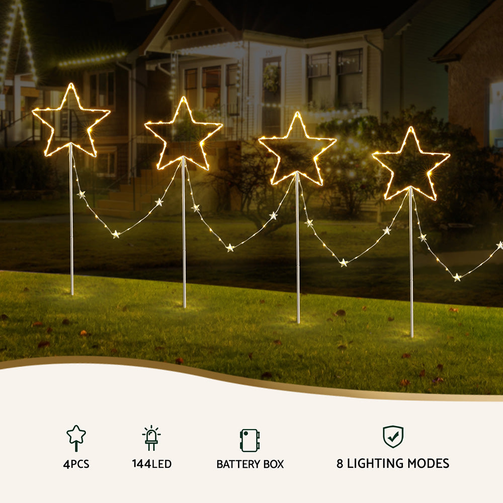 Jingle Jollys 4 PCS Christmas Lights Path Ground Light Garden Decorations 144 LED XMAS-PATH-STAR-WM-4PC
