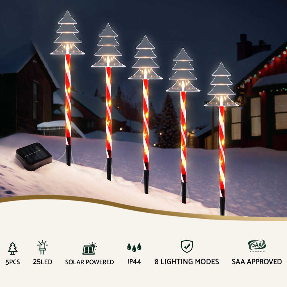 25 LED 5 PCS Christmas Lights Path Ground Light Garden Decorations Jingle Jollys XMAS-PATH-TREE-RD-54CM-6PC