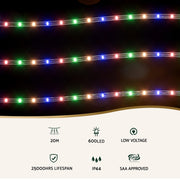 20M Christmas Lights String Rope Light Decorations 600 LED Colorful Jingle Jollys XMAS-ROPE-20M-600LED-MC