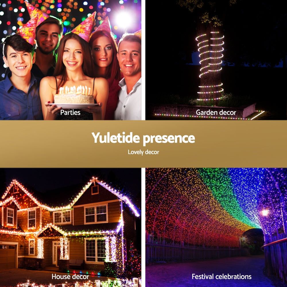 20M Christmas Lights String Rope Light Decorations 600 LED Colorful Jingle Jollys XMAS-ROPE-20M-600LED-MC