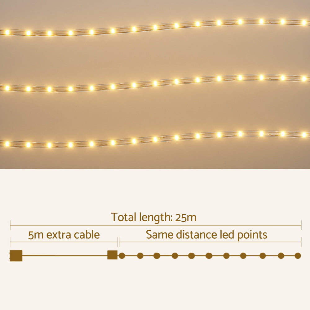 20M Christmas Lights String Rope Light Decorations 600 LED Warm Jingle Jollys XMAS-ROPE-20M-600LED-WM