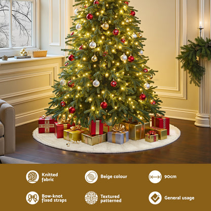 Jingle Jollys Christmas Tree Skirt 90cm Knitted Fabric Xmas Ornament Decor Beige XMAS-SKIRT-KNIT-BG-90