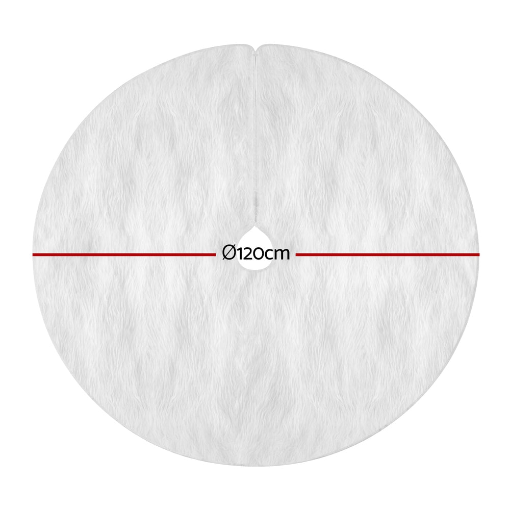 Jingle Jollys Christmas Tree Skirt 120cm Plush Xmas Fluffy Ornaments Decor White XMAS-SKIRT-PLUSH-WH-120
