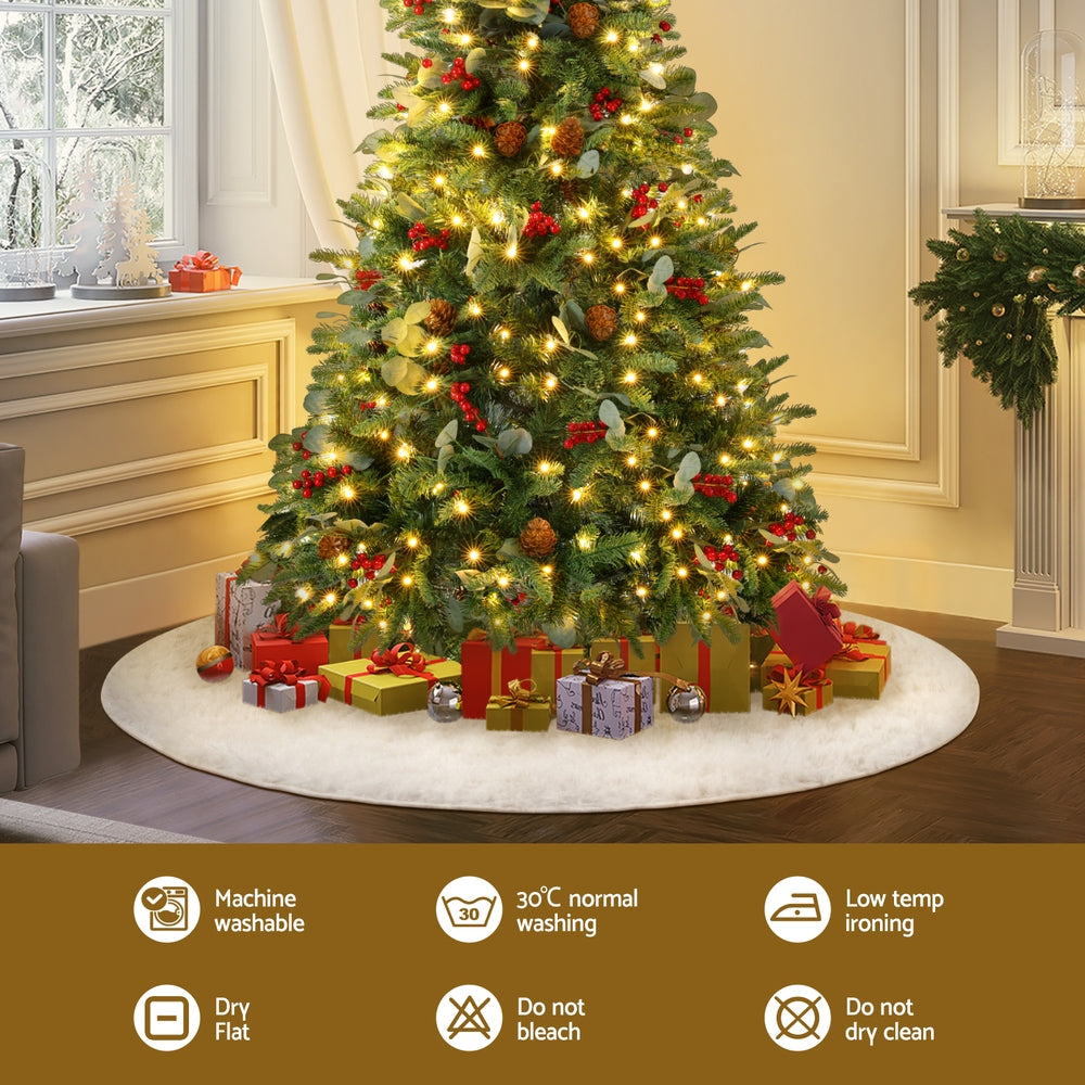 Jingle Jollys Christmas Tree Skirt 120cm Plush Xmas Fluffy Ornaments Decor White XMAS-SKIRT-PLUSH-WH-120