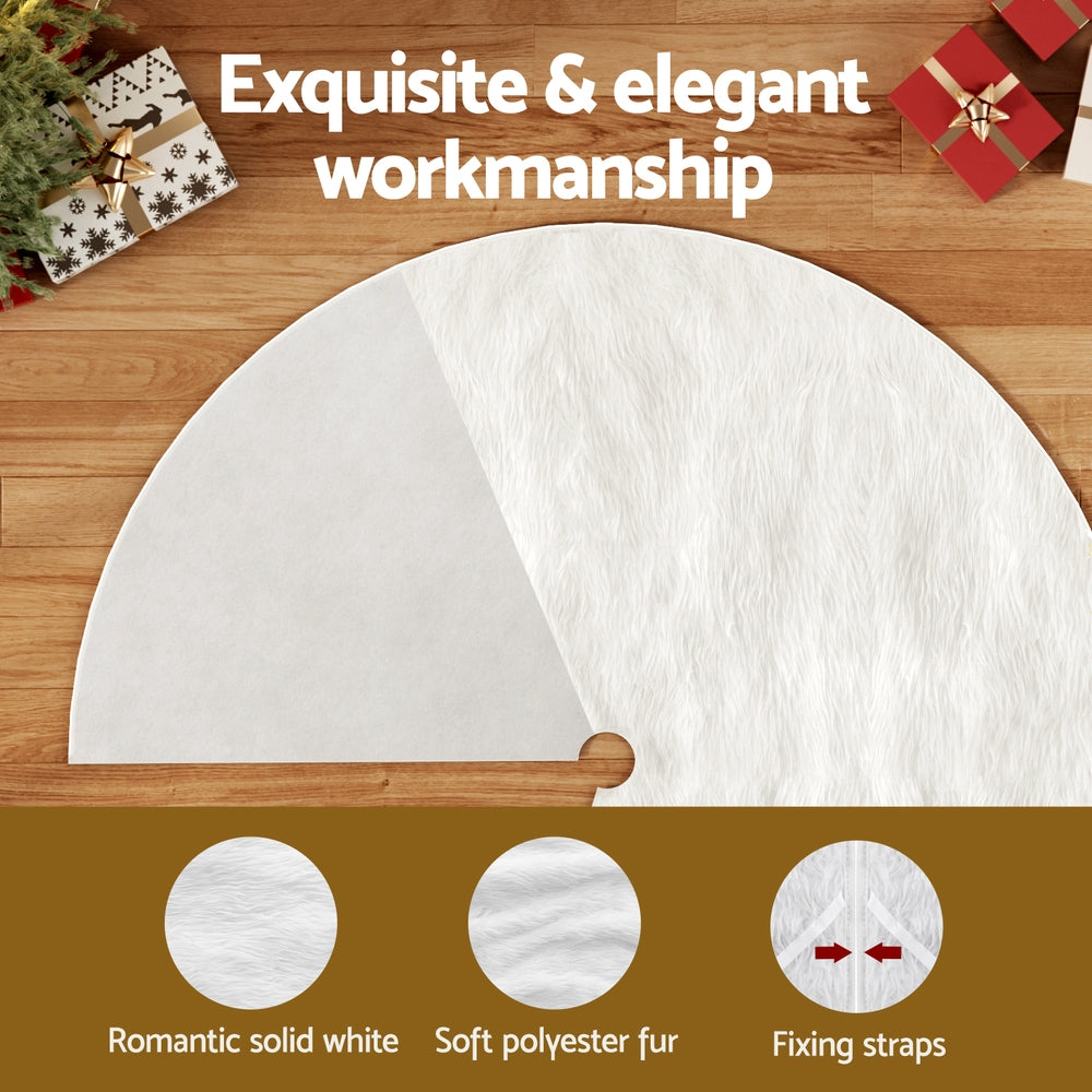 Jingle Jollys Christmas Tree Skirt 120cm Plush Xmas Fluffy Ornaments Decor White XMAS-SKIRT-PLUSH-WH-120