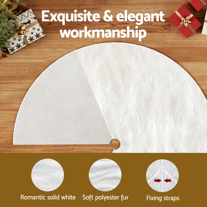Jingle Jollys Christmas Tree Skirt 120cm Plush Xmas Fluffy Ornaments Decor White XMAS-SKIRT-PLUSH-WH-120