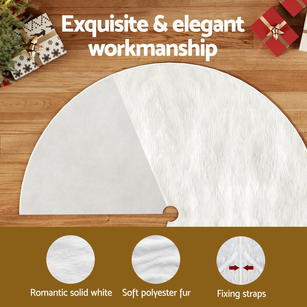 Jingle Jollys Christmas Tree Skirt 90cm Plush Xmas Fluffy Ornaments Decor White XMAS-SKIRT-PLUSH-WH-90
