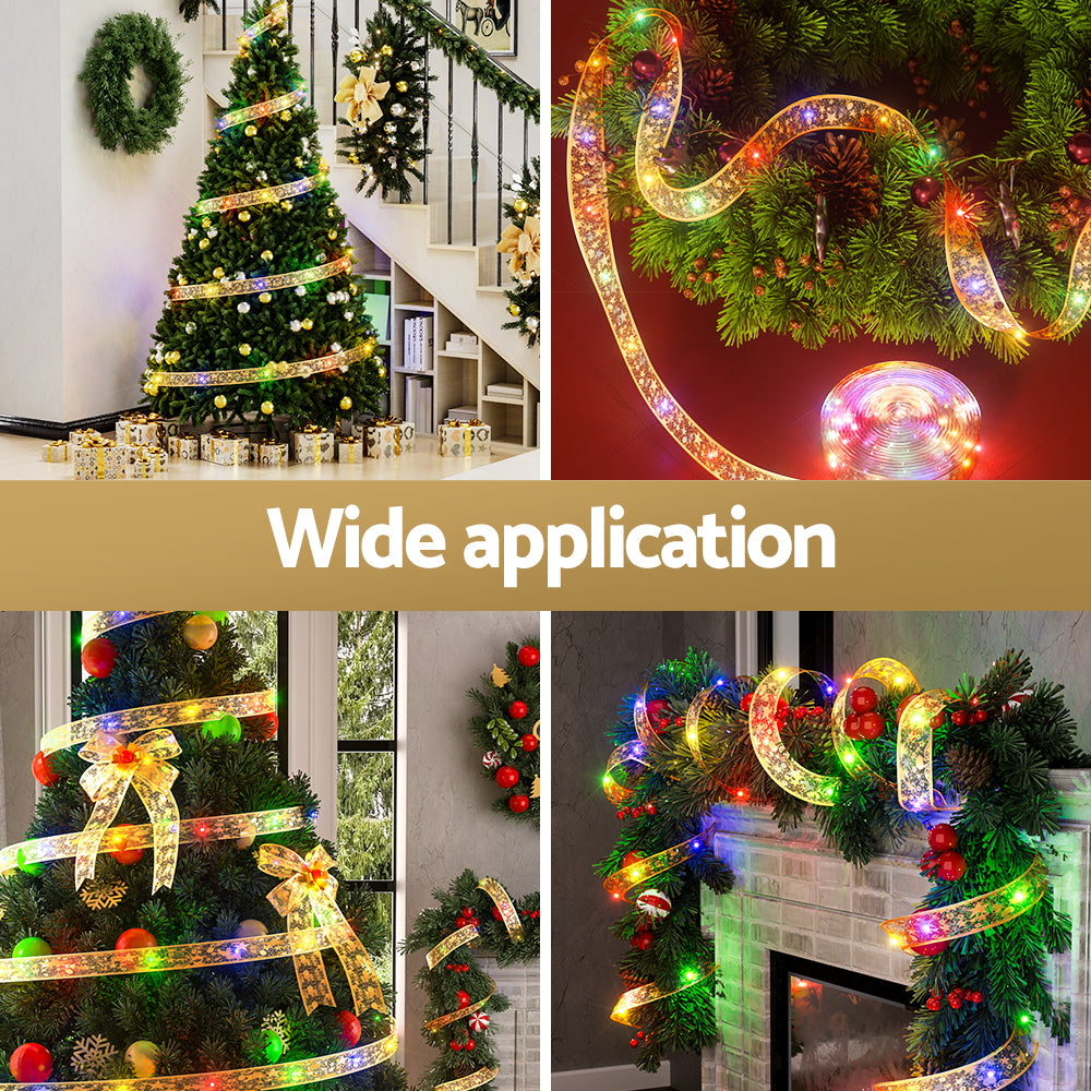 Jingle Jollys 20M Christmas Lights Fairy Ribbon Light 200 LED Xmas Decor Golden XMAS-ST200-20M-WM-GD